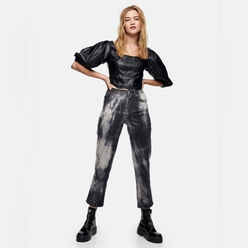 Topshop High Rise Straight Leg Cropped Jeans Acid Wash NWT Denim